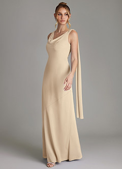 Azazie Essence Bridesmaid Dresses Champagne Sheath Chiffon Dress image4