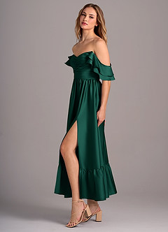 Azazie Anaya Bridesmaid Dresses Emerald A-Line Sweetheart Neckline Stretch Satin Convertible Dress image4