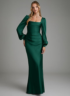 Azazie Brianna Bridesmaid Dresses Emerald Mermaid Corset Stretch Satin Dress image4