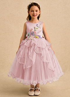 Azazie Savannah Flower Girl Dresses Powder Pink Ball-Gown Lace Tulle Dress image3