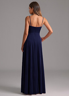 Azazie Elle Bridesmaid Dresses Dark Navy A-Line with Pockets Velvet Dress image3