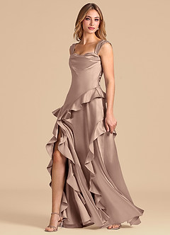 Azazie Sloane 신부 들러리 드레스 A라인 스윗하트 네크라인 메탈릭 새틴 바닥 길이 드레스 image4