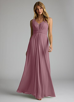 Azazie Gina Final Sale Vintage Mauve A-Line V-Neck Pleated Chiffon Dress image1