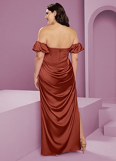 Barbie ♥ Azazie Robes de demoiselle d'honneur Robe Fourreau Convertible en Satin extensible Épaule décolletée Terracotta image11