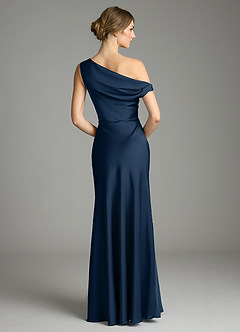 Azazie Emerson Brautjungfernkleider Meerjungfrau-Linie Schulterfrei Stretch-Satin Kleid Dunkelmarine image3