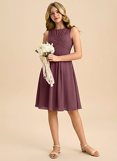 Azazie Skyla Junior Jurk van Chiffon met A-Lijn Geplooid Sangria image5