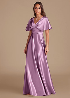 Azazie Pamela Bridesmaid Dresses Wisteria A-Line Pleated Metallic Satin Dress image6