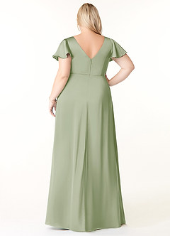 Azazie Soren Bridesmaid Dresses Dusty Sage A-Line Pleated Stretch Satin Dress image9