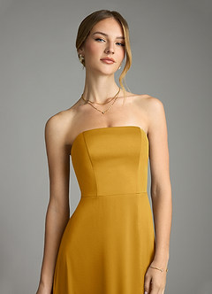 Azazie Wren Bridesmaid Dresses Butterscotch A-Line Strapless Stretch Satin Convertible Dress image4