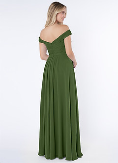 Azazie Audrianna Bridesmaid Dresses Olive A-Line Off-The-Shoulder Gathered Chiffon Convertible Dress image4