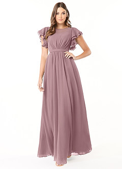 Azazie Daphne Bescheidene Brautjungfernkleider A-Linie Gekräuselt Chiffon Bodenlänge Kleider image1