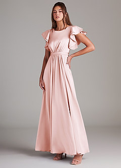 Azazie Daphne Modest Bridesmaid Dresses A-Line Ruched Stretch Satin Floor-Length Dress image4