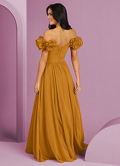Barbie ♥ Azazie Bridesmaid Dresses Butterscotch A-Line Off the Shoulder Chiffon Convertible Dress image2