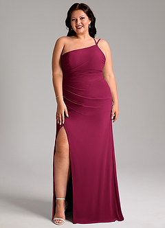 Azazie Eren Jurken voor bruidsmeisjes Jurk van Chiffon met Kolom One-shoulder Bourgondië image11