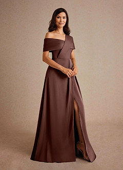 Azazie Milton Vestidos para mãe da noiva Vestido Café Expresso de Cetim elástico de Linha A com Plissado image6