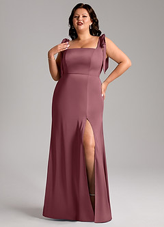 Azazie Frostine Bridesmaid Dresses Desert Rose A-Line Bow Stretch Satin Dress image9