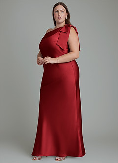 Azazie Yuanna Bridesmaid Dresses Scarlet Mermaid One Shoulder Stretch Satin Dress image13