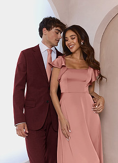 front Savile Burgundy Wool Blend 3-Piece Suit