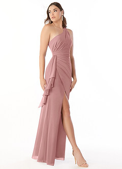Azazie Maive Bridesmaid Dresses Dusty Rose Sheath Pleated Ruffle Chiffon Dress image4