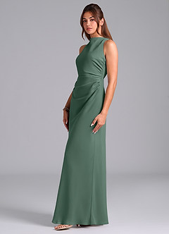 Azazie Evadne Bridesmaid Dresses Sea Moss A-Line Pleated Chiffon Dress image5