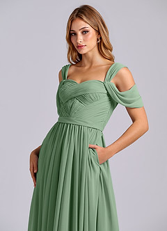 Azazie Koa 신부 들러리 드레스 A라인 오프 더 숄더 쉬폰 바닥 길이 드레스 image7