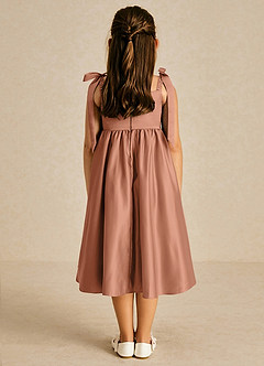 Azazie Chelsie Flower Girl Dresses Bronzer A-Line Bow Matte Satin Dress image2