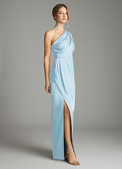 Azazie Emorie Final Sale Sky Blue Sheath One Shoulder Stretch Satin Dress image4