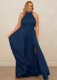 Christian Siriano Bridal for Azazie 1007 Final Sale Dark Navy A-Line Pleated Stretch Satin Dress image12