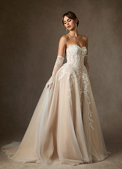 Azazie Sonnet Wedding Dresses Diamond White Champagne Ball-Gown Strapless Lace Dress image7
