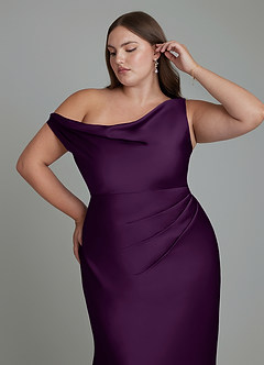 Azazie Emerson Bridesmaid Dresses Grape Mermaid Off the Shoulder Stretch Satin Dress image12