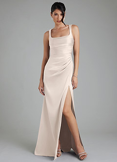 Azazie Sierra Bridesmaid Dresses White Alabaster A-Line Corset Stretch Satin Dress image6