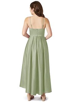 Azazie Jemima Junior Dusty Sage A-Line with Pockets Stretch Satin Dress image2