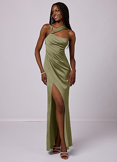 Barbie ♥ Azazie Bridesmaid Dresses Pistachio Mermaid One Shoulder Stretch Satin Dress image3