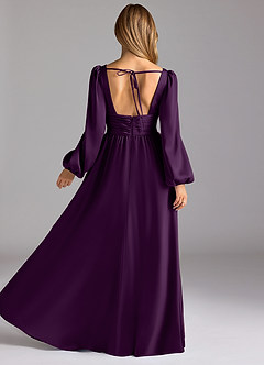 Azazie Norah Bridesmaid Dresses Grape A-Line Stretch Satin Dress image2