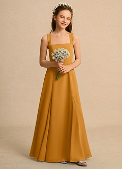 Azazie Tater Junior Formal vestidos de niña de las flores Vestido de Caramelo de Gasa de Corte En A con Plisado image4