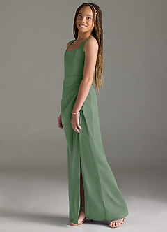 Azazie Mero Junior Matcha Mermaid Pleated Stretch Satin Dress image4