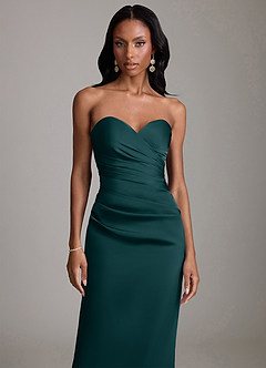 Azazie Sonora Vestidos de damas de honor Vestido de Pino de Satén Elástico de Corte Recto con Sin tirantes image5