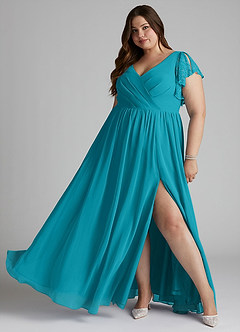 Azazie Zella Bridesmaid Dresses Jade A-Line Lace Chiffon Dress image7