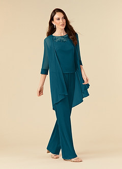 Azazie Frances Mother of the Bride Dresses Ink Blue Jumpsuit/Pantsuit Scoop Mesh Dress image3