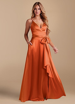 Azazie Sophia laatste Uitverkoop Jurk van Metaalachtig Satijn met A-Lijn met Zakken Black image1