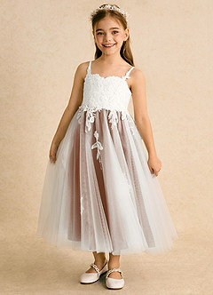 Azazie Coraline Flower Girl Dresses Ivory Bronzer A-Line Lace Dress image1