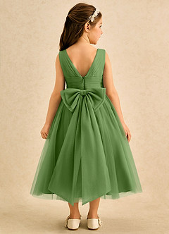 Azazie Macaron Robe Demoiselle D'honneur Fillette Robe Trapèze en Tulle Plissée Basilic image2