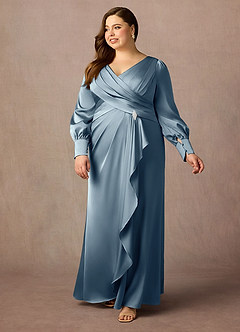 Azazie Petrina Kleider für die Brautmutter Meerjungfrau-Linie Falten Stretch-Satin Kleid Staubblau image1