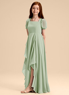 Azazie Priya Junior Abito A-Line in Chiffon Blusa Verde Salvia image4
