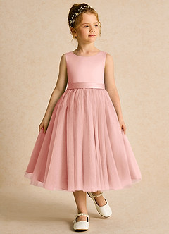 Azazie Pear Blumenmädchenkleider Ballkleid Schleifen Tüll Kleid Rosettenrosa image4