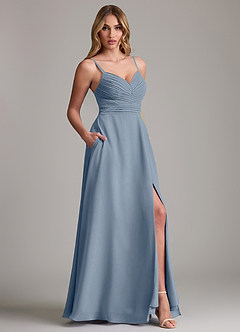 Azazie Terese Vestidos de damas de honor Vestido de Crepúsculo de Gasa de Corte en A con Plisado image6