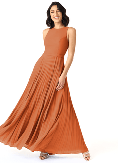 Azazie Lindie Bridesmaid Dresses Cinnamon A-Line Scoop Pleated Chiffon Dress image3
