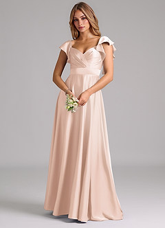 Azazie Leilani Bridesmaid Dresses Blushing Pink A-Line Ruched Stretch Satin Dress image7