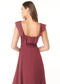 Azazie Jinny Jurken voor bruidsmeisjes Jurk van Chiffon met A-Lijn Vierkante halslijn gerimpeld Merlot image6