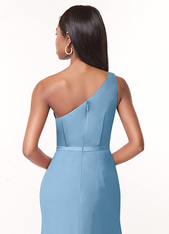 Azazie Liza Bridesmaid Dresses Steel Blue Mermaid One Shoulder Chiffon Dress image3